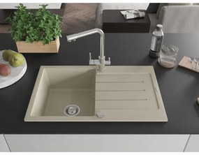 Mexen Bruno, 1-komorový granitový drez s odkvapkávačom 795x495x200 mm a chrómová batéria Duero, béžová, 6513-69-671600-00