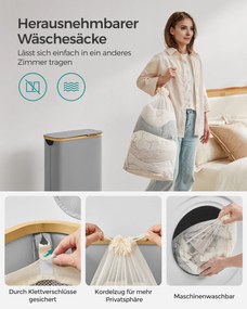 Kôš na prádlo s viečkom, úzky kontajner na prádlo 65 L, 42 x 22,5 x 70,5 cm, holubia šedá