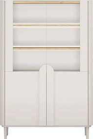 Vitrína Amilio 100 cm dvojdverová na nožičkách - kašmír / olejovaný dub / úchyty kašmír