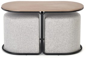 Konferenčný stolík s taburetkami Pampa - orech / čierna / sivá