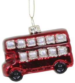Červená sklenená vianočná ozdoba autobus - 6*3*5 cm