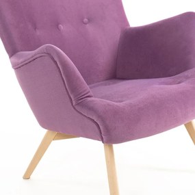 Kreslo Picolo s podnožkou, fialová / prírodná (ART 14861)