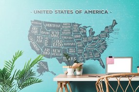 Tapeta náučná mapa USA s modrým pozadím - 300x200