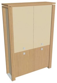 Vysoká skriňa Verno+ S 140 x 46 x 210 cm, kombinované dvere, dub svetlý / vanilka