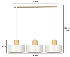 Luster na lanku TORIN 3xE27/15W/230V biela