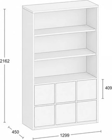 Kancelárska skriňa FRAME, 6x dvere, 2x polica, 1299 x 450 x 2162 mm, PUSH-lock, orech