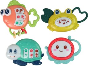 LEAN Toys Detská sada hrkálok 4 kusy Chobotnica Krab Morské zvieratá Hryzátko