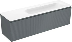 Mexen Rivel, kúpeľňová skrinka 160 cm s pravým umývadlom Vela, 1S, 1D, drážkovaná, grafitová/biela matná, 91A23-16047-3-BBFF66-W23P01
