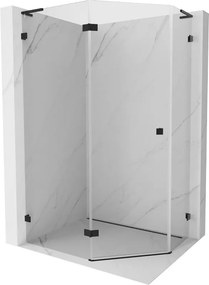 Mexen Lunar, L päťuholníkový sprchový kút naklápací doľava 100 x 80 cm, 8mm číre sklo, čierny profil, 831L-100L-080P-70-00-L