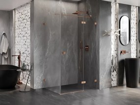 Mexen Lunar T, výklopný pravý sprchový kút 115 x 100 cm, 8mm číre sklo, profil medená matná, 834T-115-100-65-00-P