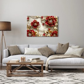 Obraz - 3D Červeno-zlaté kvety (90x60 cm)