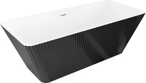 Mexen Tava, voľne stojaca ryhovaná vaňa 170 x 75 cm, biela-čierna, oceľový prepad, 52851707575-97