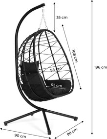 MultiGarden Závesné hojdacie kreslo do 120 kg - čierne MultiGarden