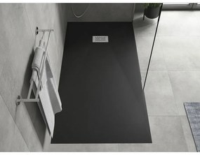 Mexen Hugo, obdĺžniková sprchová vanička SMC 180 x 90 cm, čierna, oceľová krytka, 42709018-X