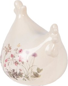 Béžová keramická sliepočka s lúčnymi kvetmi Flowers of Love - 12*11*13 cm
