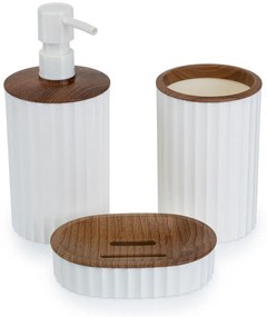 Sada kúpeľňových doplnkov Roza biela/s povrchovou úpravou v dekore dreva