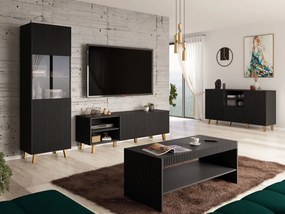 Zostava nábytku do obývacej izby Sinenko I, Farby: čierna + čierna + zlatá