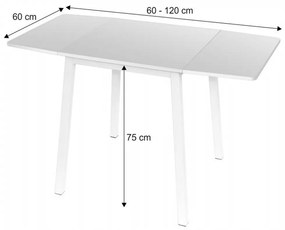 Kondela Jedálenský stôl, MDF fóliovaná/kov, biela, 60-120x60 cm, MAURO