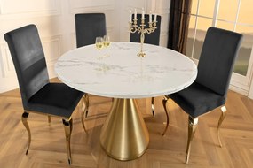 Jedálenský stôl ELEGANCIA 130 cm okrúhly rám so zlatým bielym mramorovým vzhľadom