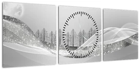 Obraz - Strieborná krajina (s hodinami) (90x30 cm)