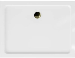 Mexen SLIM - Obdĺžniková sprchová vanička 120x90x5cm + zlatý sifón, biela, 40109012G