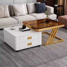 LuxuryForm DESIGN Konferenčný stolík BOLT 70 × 70 / 60 × 60 cm – biely / zlatý (set 2 ks)