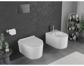 Mexen Sofia, závesná WC misa 490x360x355 mm, Rimless Tornádo + WC sedadlo z duroplastu, biela lesklá, 30540500T
