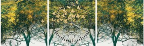 Obraz - Jelene v zelenom lese (s hodinami) (90x30 cm)