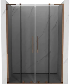 Mexen Velar L Duo, posuvné sprchové dvere do otvoru 150 cm, 8mm šedé sklo, ružové zlato, 871-150-003-42-60