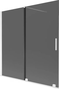 Mexen Velar, 2-krídlová posuvná vaňová zástena 160 x 150 cm, 8mm šedé sklo, biela matná, 896-160-000-41-20