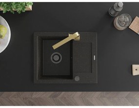 Mexen Enzo, granitový drez 576x465x174 mm, 1-komorový a zlatá batéria Rita, čierna-zlatá metalíza, 6506-75-670300-50-B