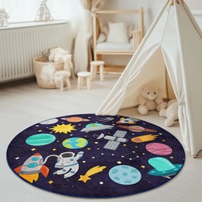 Tmavomodrý prateľný detský hrací koberec ø120 cm Into The Space – Mila Home