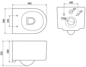 Mexen Sofia, závesná WC misa 490x360x355 mm, Rimless Tornádo + WC sedadlo z duroplastu, čierna matná, 30540185T