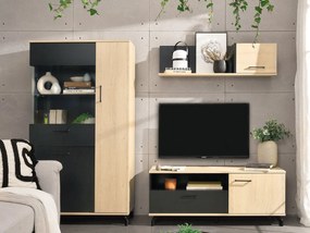 Nábytok do obývačky Gresalto V, Osvetlenie: bez osvetlenia, Farby: čierna / dub biskvitový + čierna