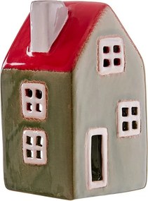 WINTER VILLAGE Svietnik na čajovú sviečku domček - zelená/červená