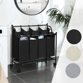 Kôš na bielizeň, vozík na prádlo, so 4 vyberateľnými látkovými vakmi, 4 x 35 L, čierny