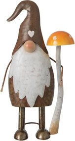 Dizajnová kovová figúrka trpaslík držiaci hríbik - J-line – 18*10,5*33 cm