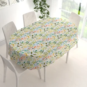 Biante Dekoračný oválny obrus PML-066 Zelené popínavé lístky na bielom 140x220 cm
