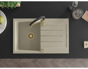 Mexen Bruno, 1-komorový granitový drez 795x495x200 mm a drezová batéria Aster, béžová, 6513-69-73450-57-G