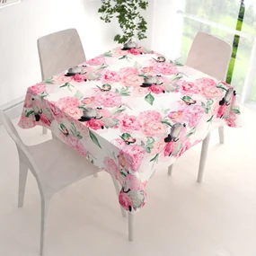 Biante Zamatový štvorcový obrus Tamara TMR-037 Ružové pivonky na bielom 110x110 cm