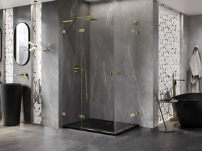 Mexen Lunar, L Duo výklopný sprchový kút 100 x 85 cm, 8mm číre sklo, zlatý profil, 834L-100L-085P-50-00