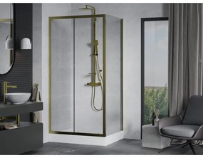 Mexen Apia, sprchový kút s posuvnými dverami 120 (dvere) x 80 (stena) cm, 6mm číre sklo, zlatý profil + biela sprchová vanička RIO, 840-120-080-50-00-4510