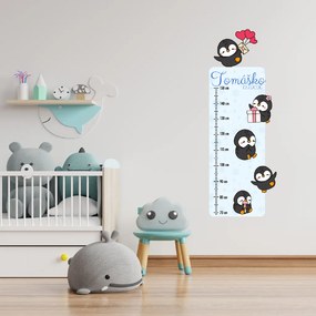 PIPPER. Textilná nálepka na stenu "Detský meter s menom - Tučniaky 2"