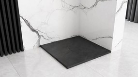 Rea Black Stone, sprchová vanička z minerálneho kameňa 80 x 120 x 3,5 cm + sifón, čierna, REA-K9602