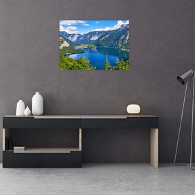 Sklenený obraz - Halštatské jazero, Hallstatt, Rakúsko (70x50 cm)