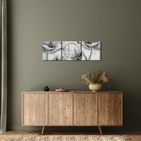 Obraz - Čiernobiele kvety na pozadí (s hodinami) (90x30 cm)
