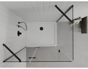 Mexen Roma, sprchovací kút s 1-krídlovými dverami 110 (dvere) x 70 (stena) cm, 6mm číre sklo, čierny profil, slim sprchová vanička 5cm biela s čiernym sifónom, 854-110-070-70-00-4010B