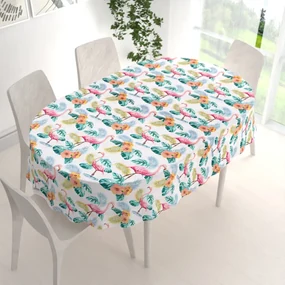 Biante Dekoračný oválny obrus Leona LN-018 Plameniaky a tropické rastliny 120x200 cm