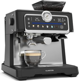 Klarstein GrandPresso Touch kávovar, 20 barov, integrovaný mlynček, indikátor tlaku, mliečna pena