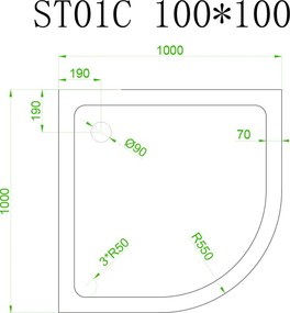 BPS-koupelny Štvrťkruhová akrylátová sprchová vanička ST01C 100x100 biela